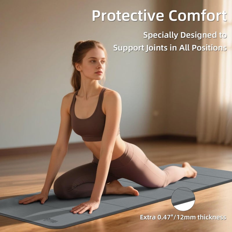 WEILA 1/2 Inch Extra Thick Yoga Mat Pilates Equipment, 69"x24" Odorless Workout Mats for Home Gym, Non-slip Exercise Mats for Women Men Home Workout, Foldable Yoga Mats for Travel Camping Sleeping - Image 3